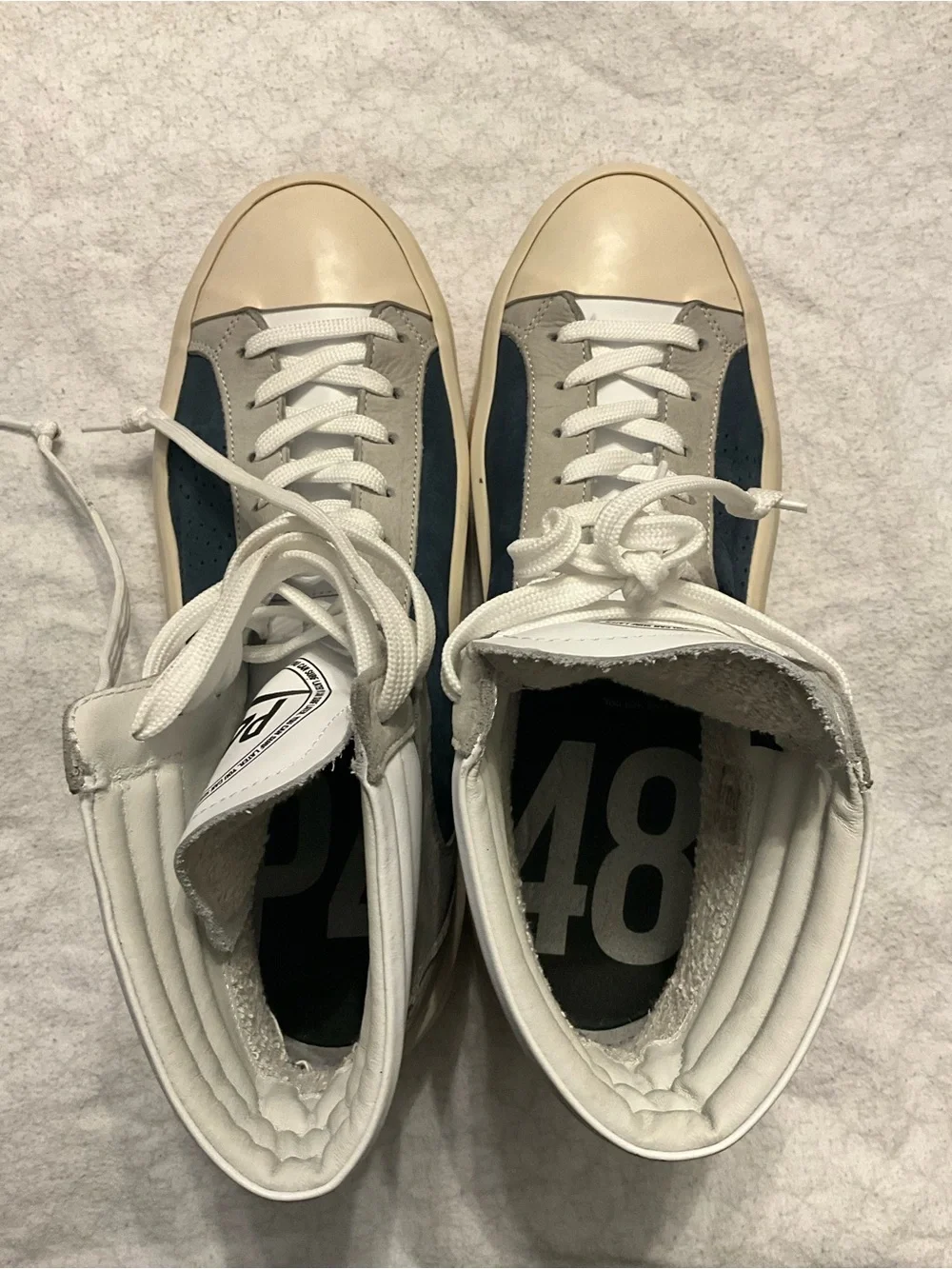 P448 High-Top Sneakers in White, Navy and Cream Italy size 42